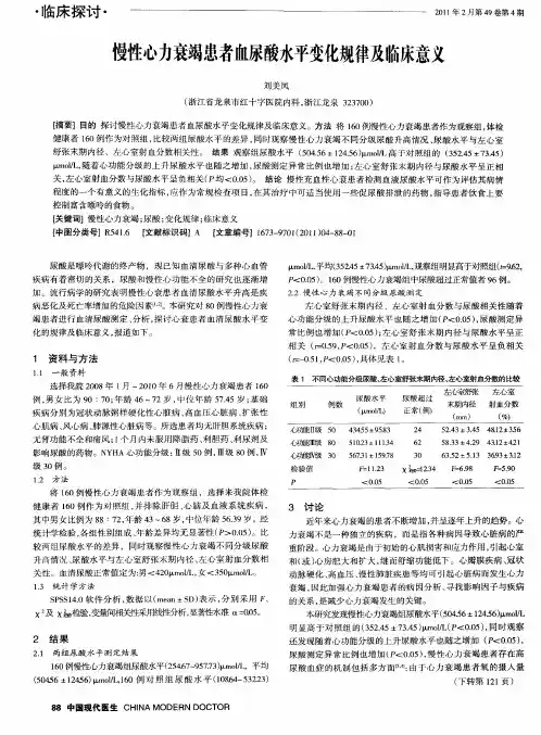 慢性心力衰竭患者血尿酸水平变化规律及临床意义