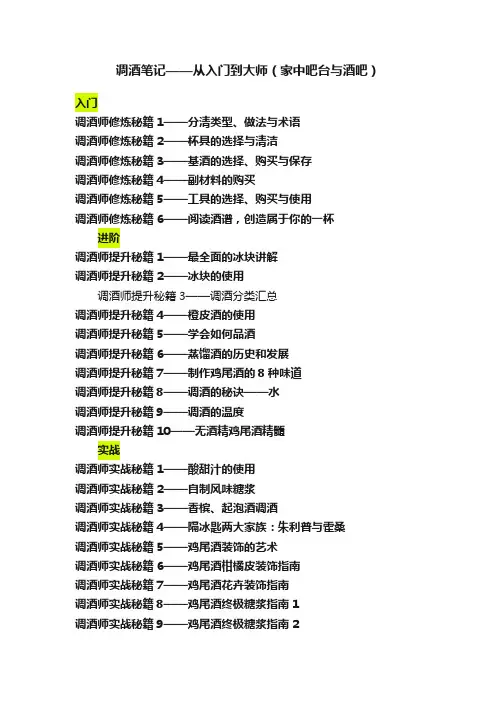 调酒笔记——从入门到大师（家中吧台与酒吧）