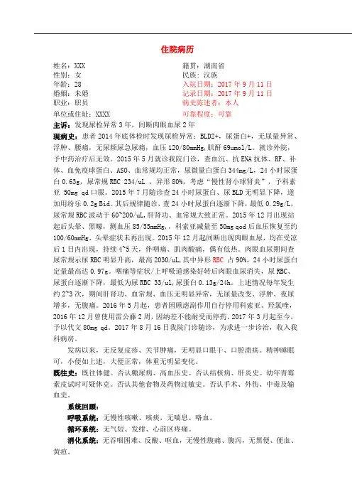 IgA肾病大病历