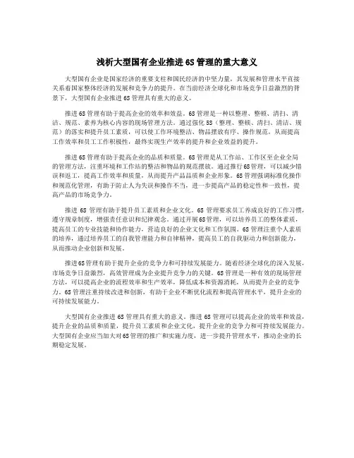 浅析大型国有企业推进6S管理的重大意义