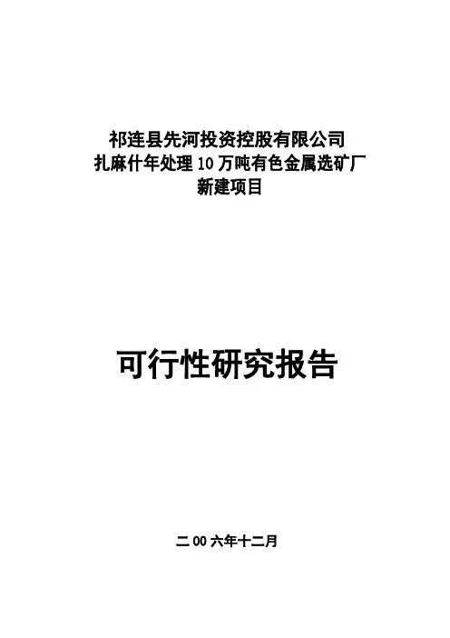 (完整版)铅锌矿选矿厂可行性报告