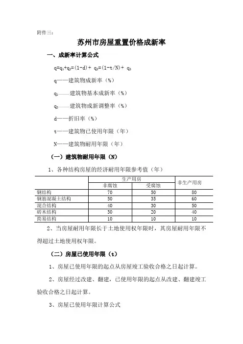 苏州市房屋重置价格成新率