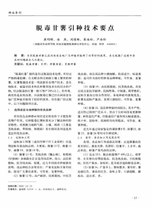 脱毒甘薯引种技术要点