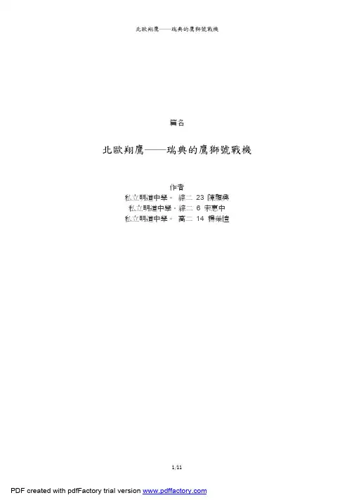 北欧翔鹰瑞典的鹰狮号战机