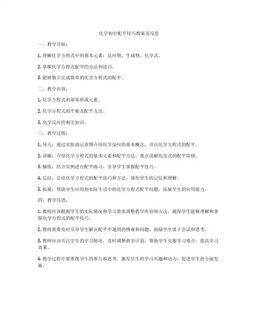 化学初中配平技巧教案及反思