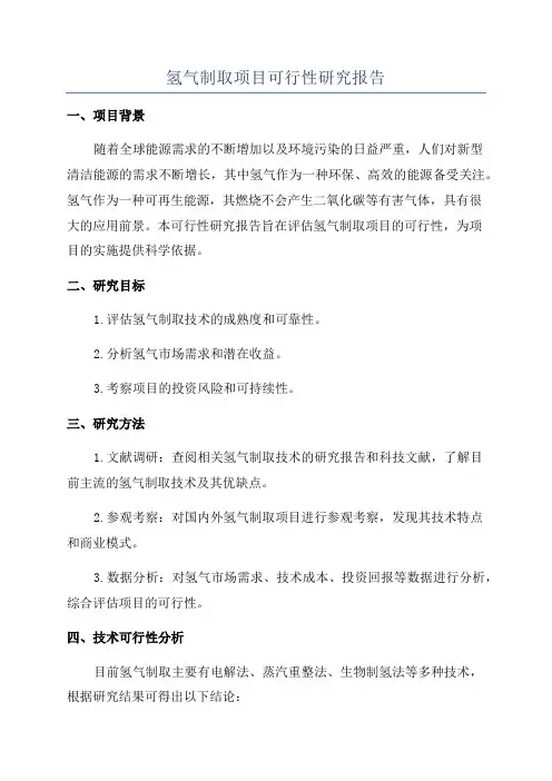 氢气制取项目可行性研究报告