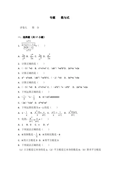 初三数学专题复习之数与式含答案
