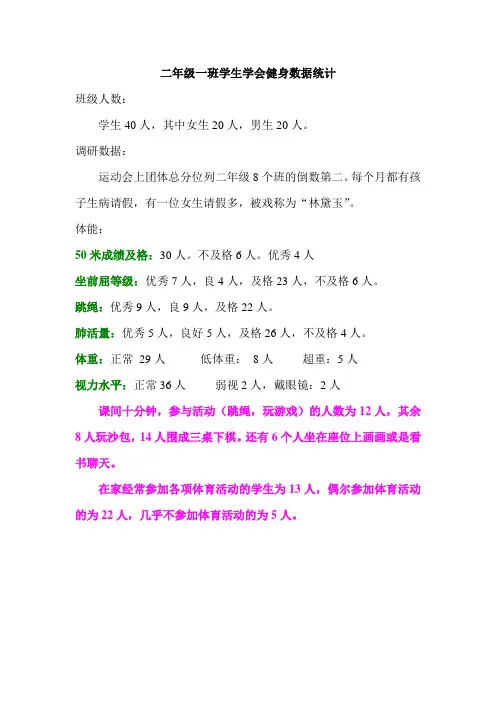 二年级一班学生学会健身数据统计