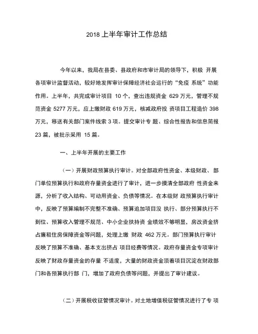 2018上半年审计工作总结
