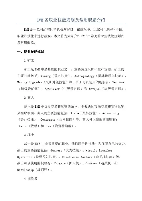 EVE各职业技能规划及常用舰船介绍