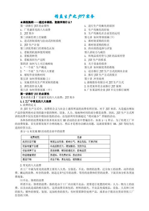 JIT实务之精益生产课程