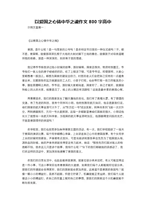 以爱国之心铸中华之魂作文800字高中