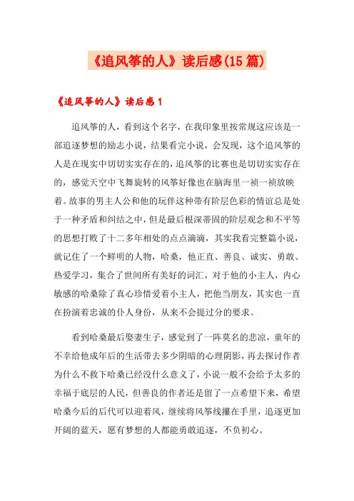 《追风筝的人》读后感(15篇)
