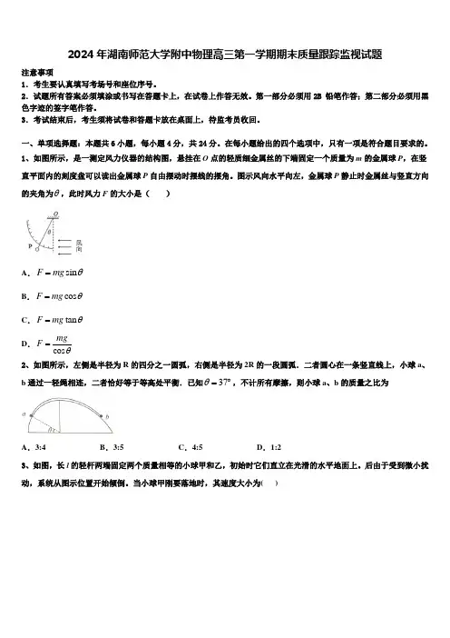 2024年湖南师范大学附中物理高三第一学期期末质量跟踪监视试题含解析
