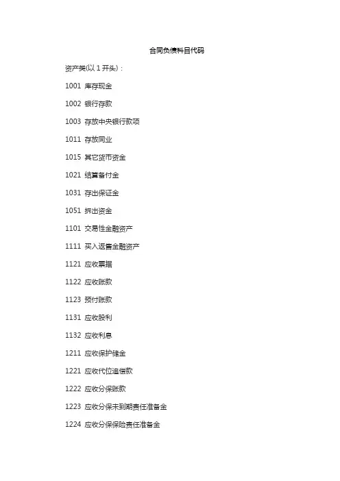 合同负债科目代码