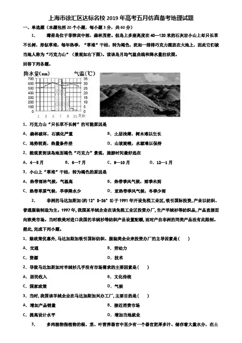 上海市徐汇区达标名校2019年高考五月仿真备考地理试题含解析