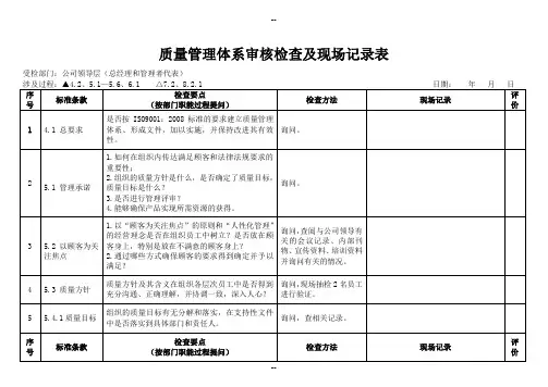 物业公司质量管理体系审核检查及现场记录表要点