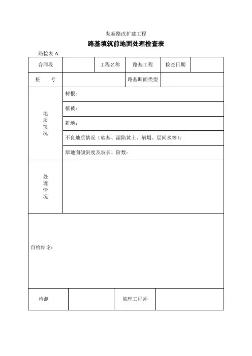 路基填筑前地面处理检查表