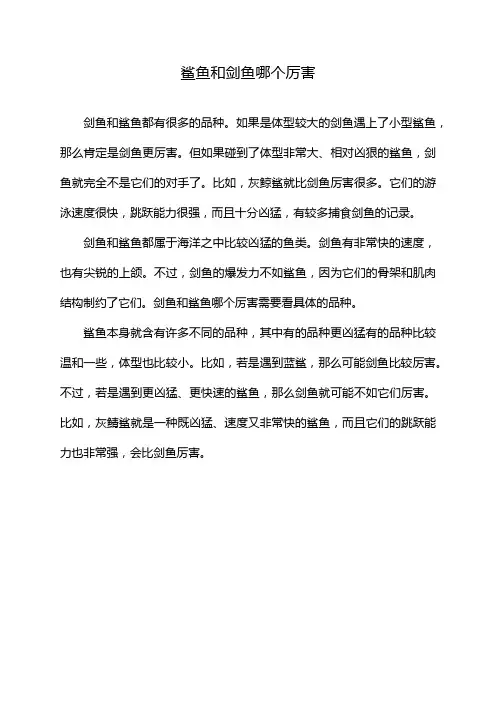 鲨鱼和剑鱼哪个厉害