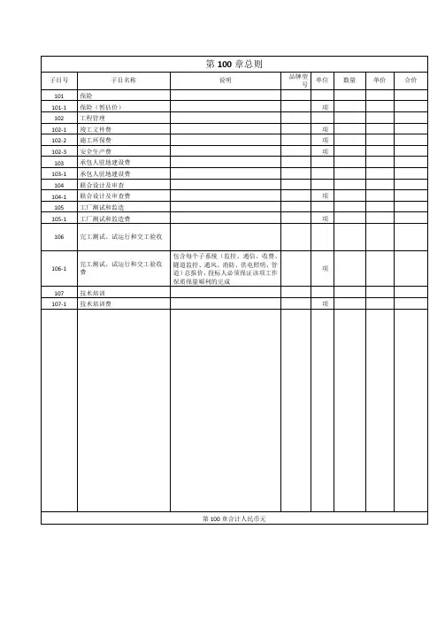 机电工程招标清单