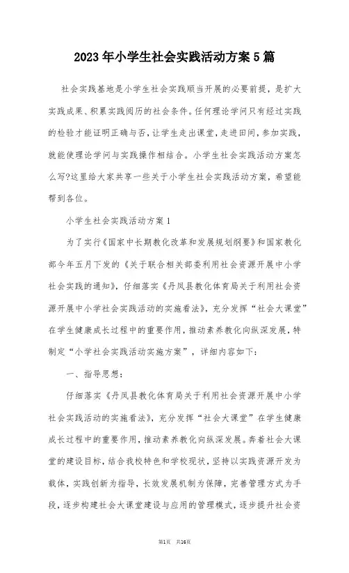 2023年小学生社会实践活动方案5篇