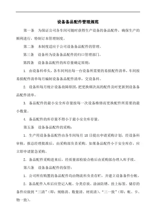 iatf16949设备备品配件管理规范