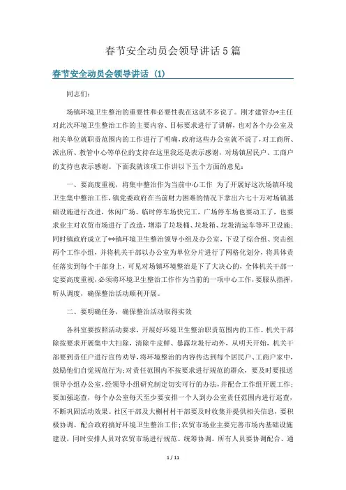 春节安全动员会领导讲话5篇