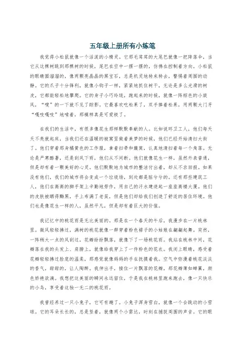 五年级上册所有小练笔