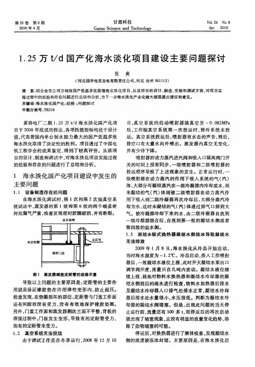 1.25万t／d国产化海水淡化项目建设主要问题探讨