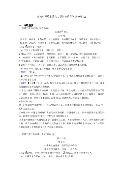 部编中考诗歌鉴赏专项训练及详细答案(精选)