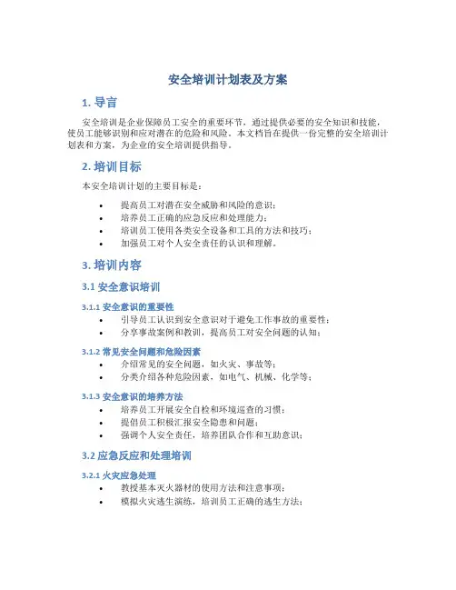 安全培训计划表及方案