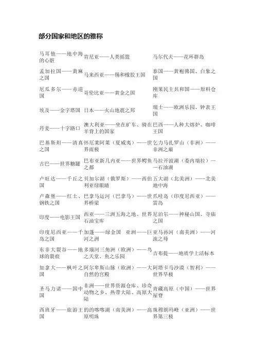部分国家和地区的雅称