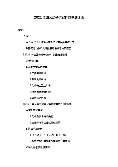 2021全国劳动争议案件数量统计表