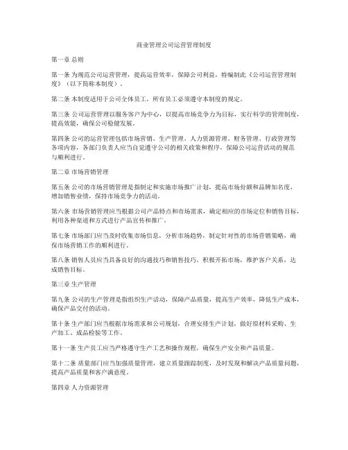 商业管理公司运营管理制度