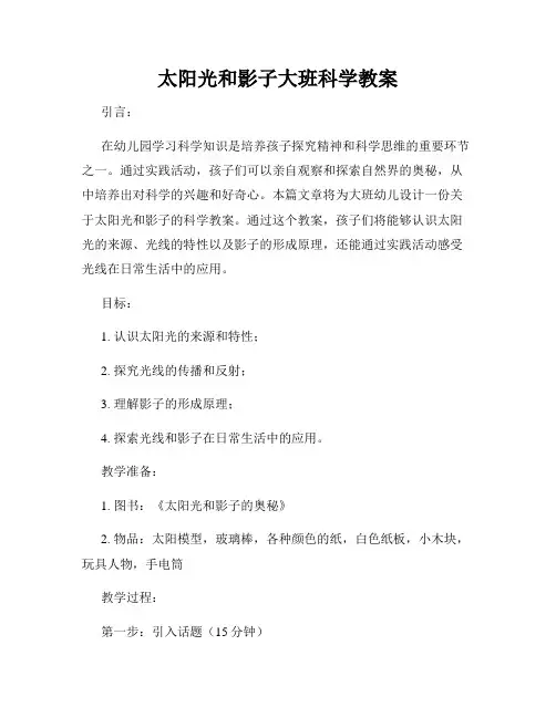 太阳光和影子大班科学教案