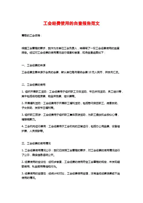 工会经费使用的自查报告范文
