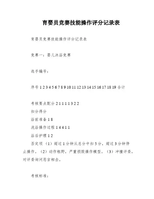育婴员竞赛技能操作评分记录表