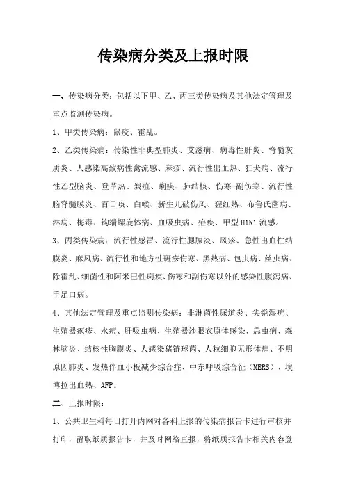 传染病分类及上报时限