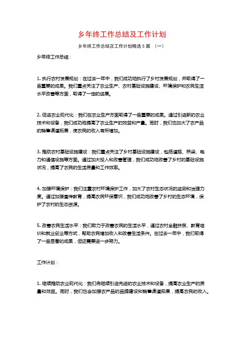 乡年终工作总结及工作计划5篇