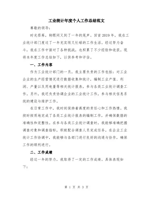 工业统计年度个人工作总结范文