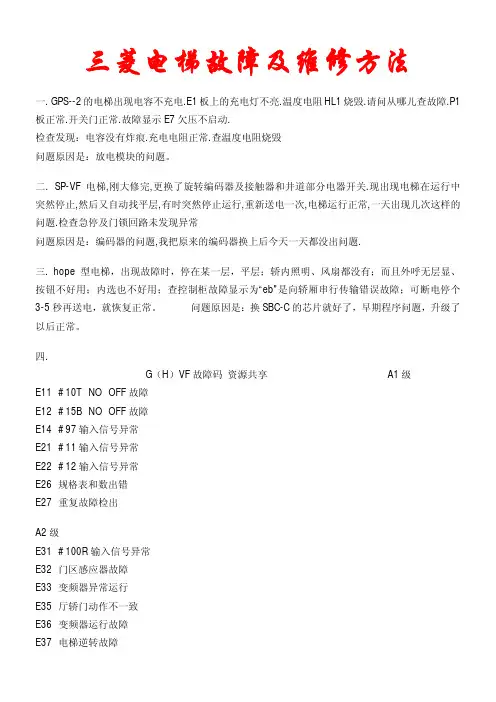 三菱电梯故障及维修方法