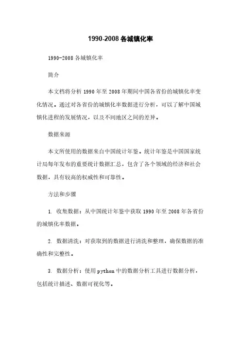 1990-2008各城镇化率