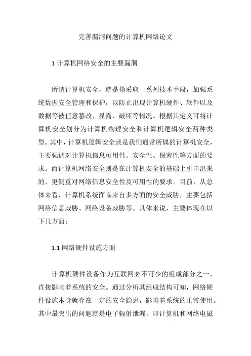 完善漏洞问题的计算机网络论文【论文】