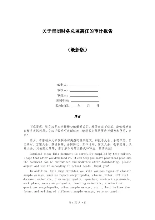 关于集团财务总监离任的审计报告