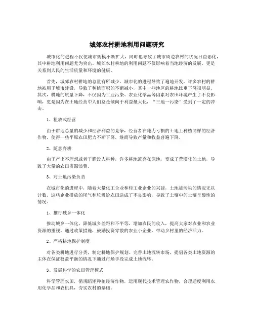 城郊农村耕地利用问题研究