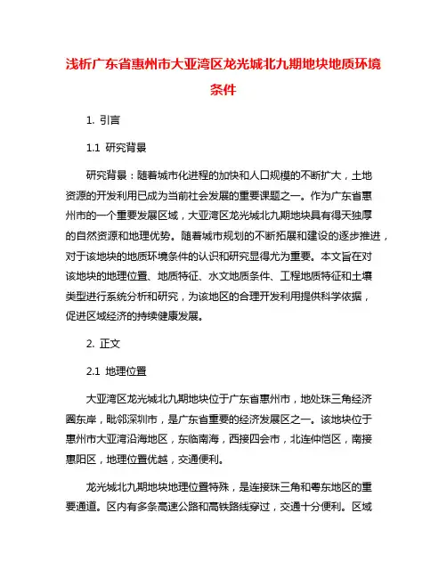 浅析广东省惠州市大亚湾区龙光城北九期地块地质环境条件