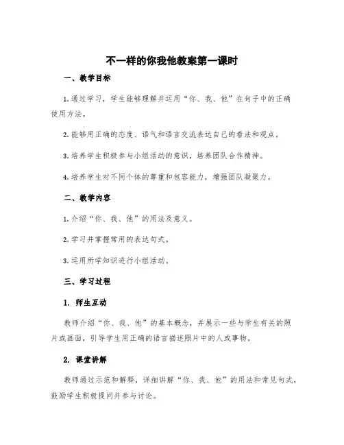 不一样的你我他教案第一课时