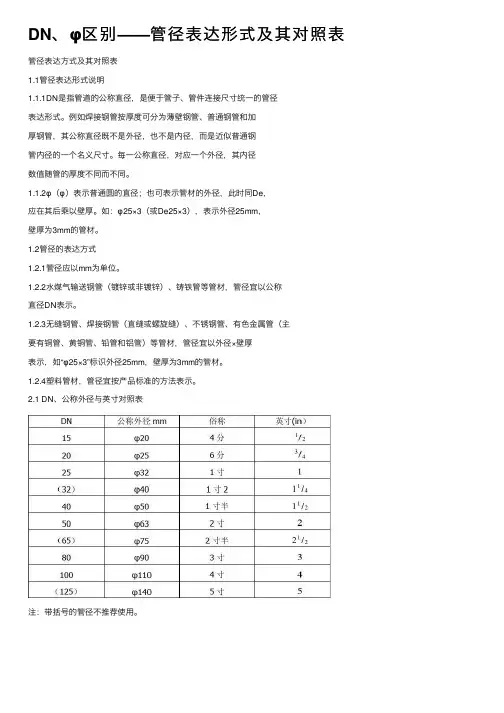 DN、φ区别——管径表达形式及其对照表
