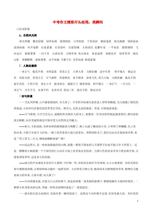 中考语文作文精彩开头结尾美瞬间素材