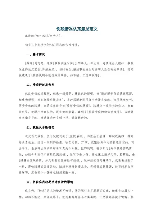 伤残情况认定意见范文